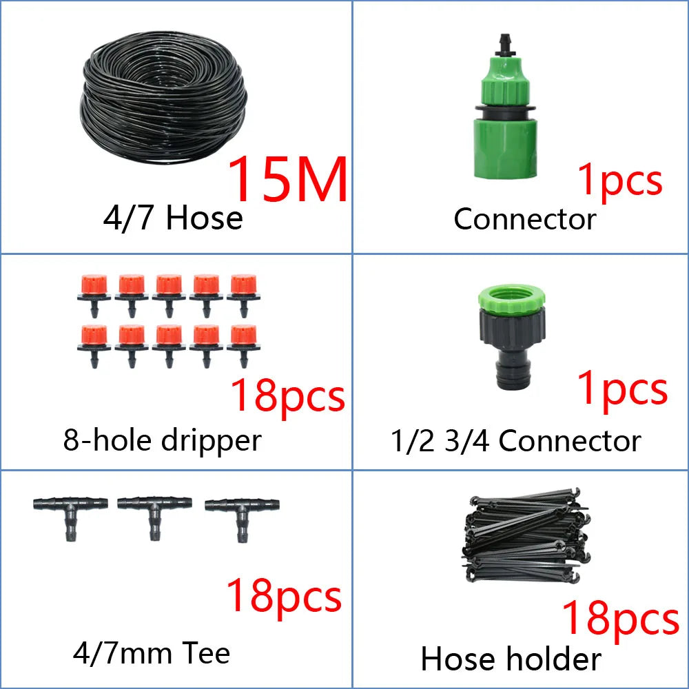 DIY Drip Irrigation System Automatic Watering Garden Hose Micro Drip Watering Kits with Adjustable Drippers Gardening Tool Kit