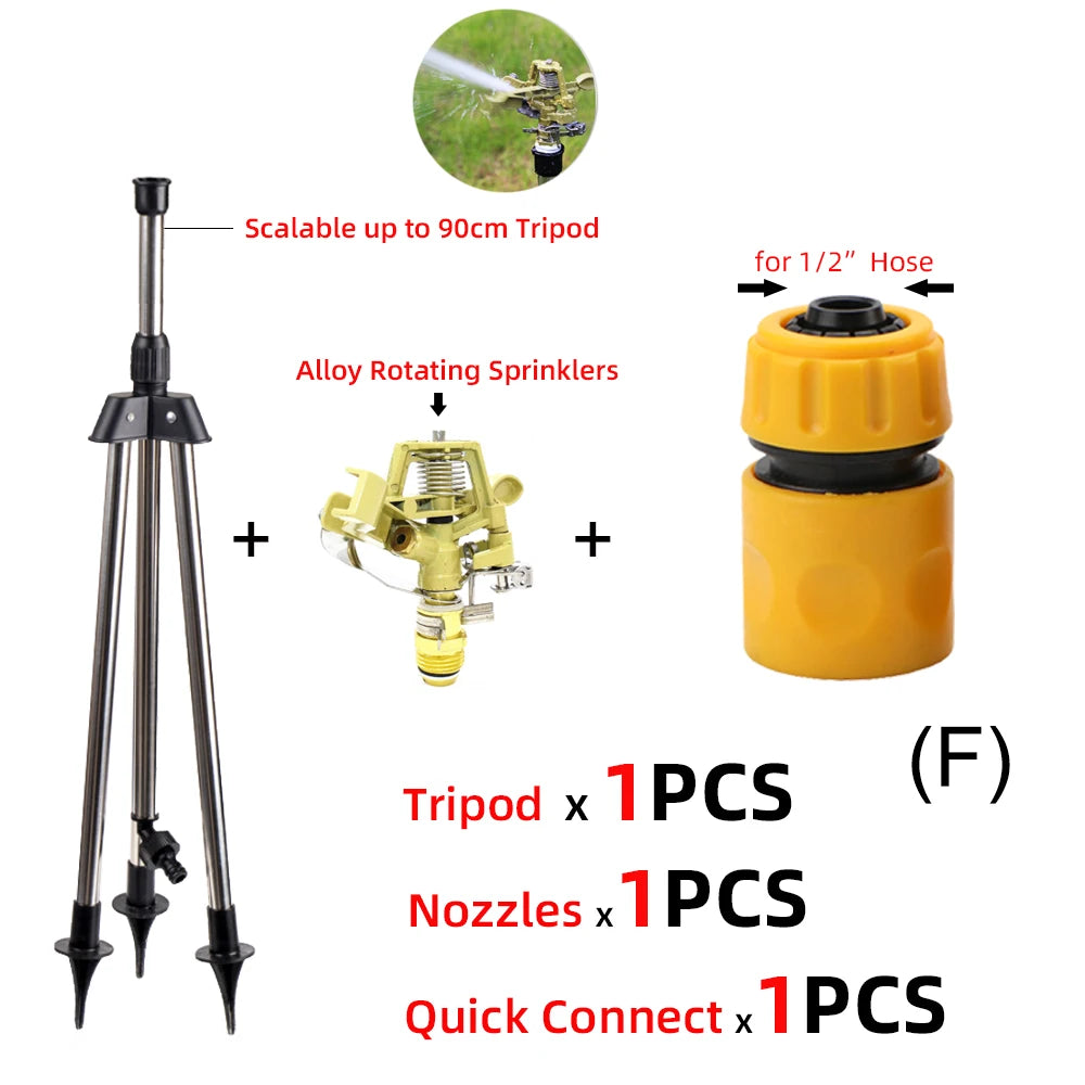 Garden Watering System Stainless Steel Tripod Impact Sprinklers Kit for Farmland Plants Flower 360 Degree Automatic Irrigation