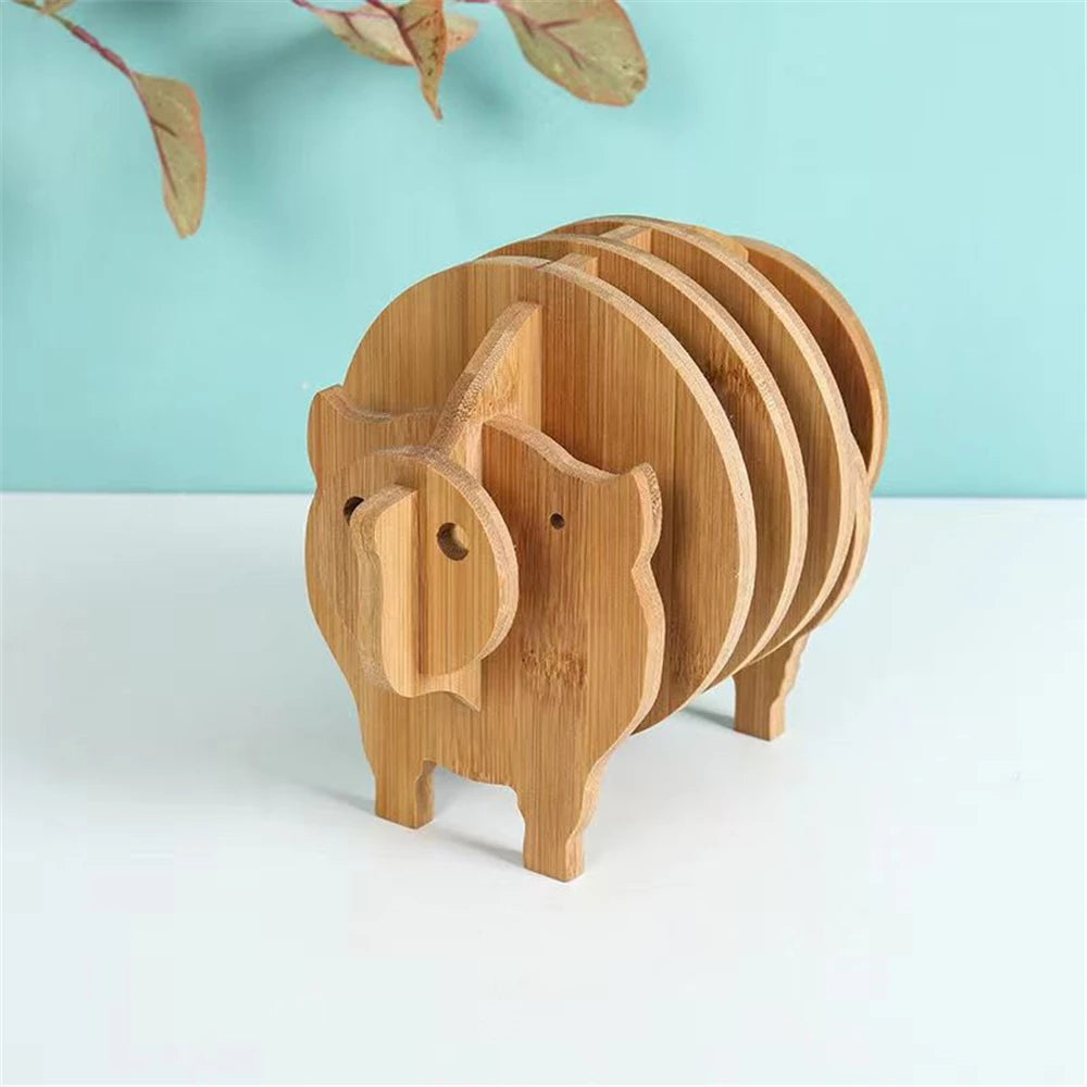 Bamboo Animal Styling Elephant Detachable Table Mat Anti-scald Heat Insulation Pad Coaster Pot Mat Kitchen Desktop Decor Gadgets