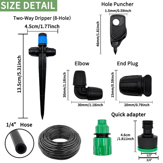 1/4" Drip Irrigation System Kit-Adjustable Flow, Sprayer with Lock Barbed Automatic Watering, for Garden, Farm, Bonsai, Flowers