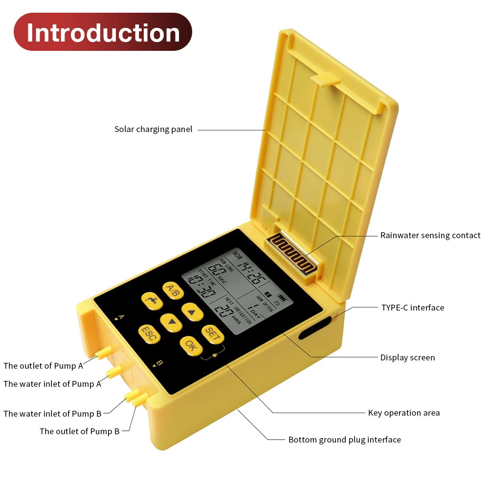 New Solar Intelligent Irrigation Kit 5V 2A Solar Powered Dual Pump Automatic Water Timer Garden Drip Irrigation System Watering