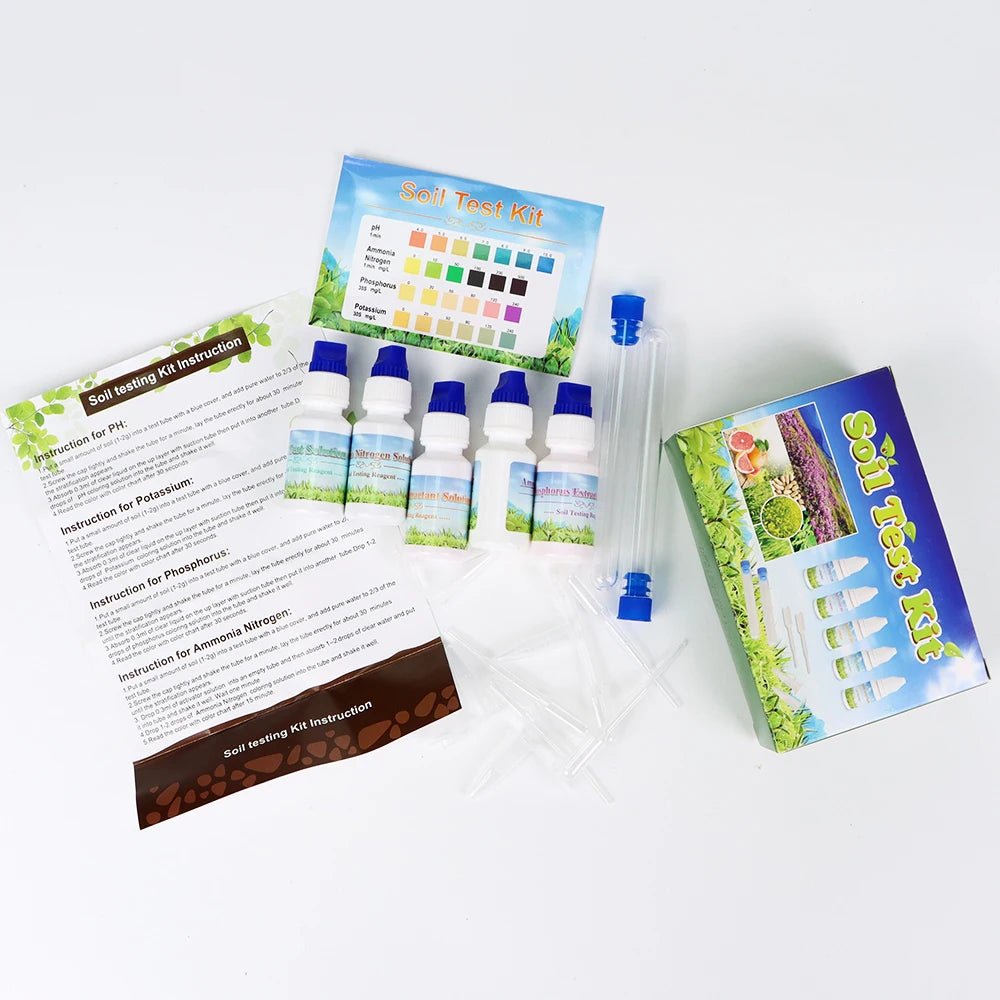 Planting Soil Test Kit 4 in 1 Soil PH N P K Detector Soil Reagent Box Ammonia Nitrogen Phosphorus Potassium Tester for Garden
