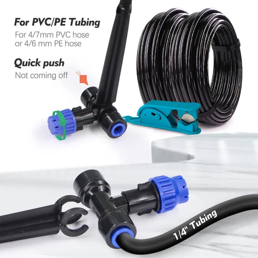 1/4" Garden Irrigation Watering Kit 8-hole Dripper with Stake Adjustable Sprinkler 6mm Quick Push Slip Lock Outdoor Drip Sprayer
