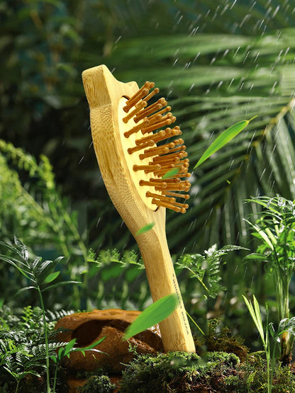 Bamboo Hair Brush - Natural Wooden Anti-Static Comb & Scalp Massager, Air Cushion Design for Detangling (Women/Men)