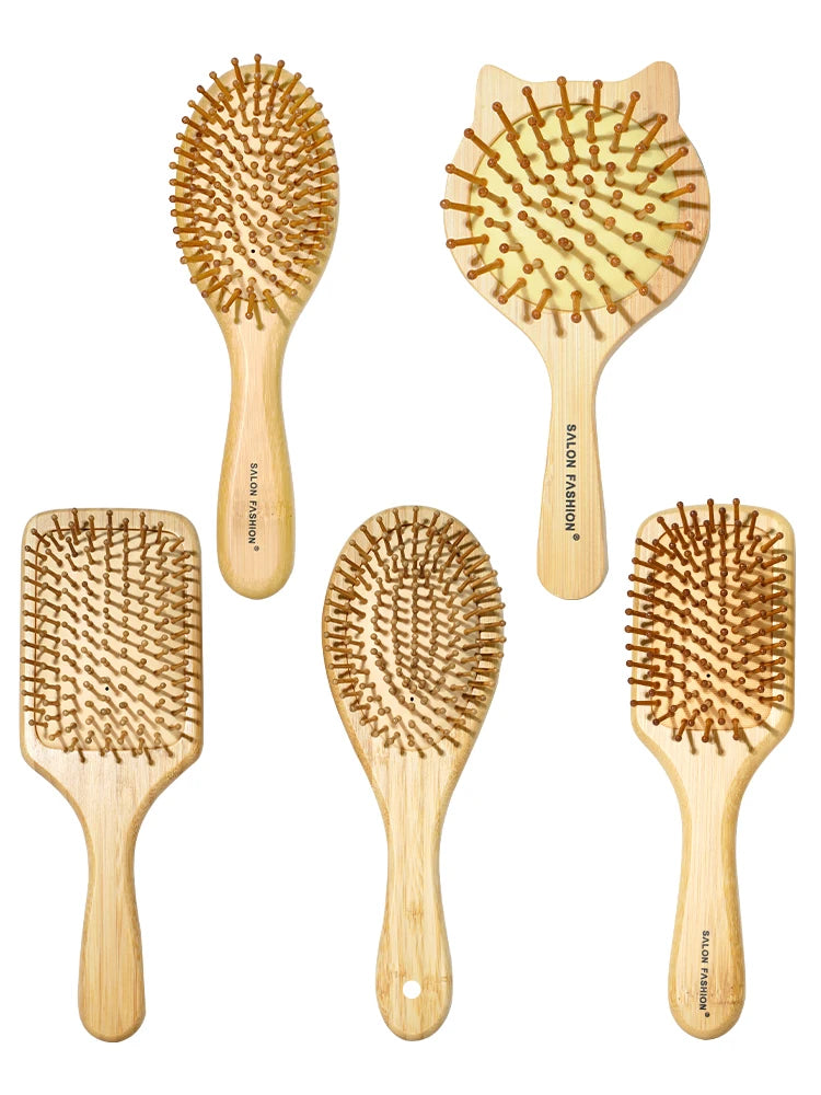 Bamboo Hair Brush - Natural Wooden Anti-Static Comb & Scalp Massager, Air Cushion Design for Detangling (Women/Men)