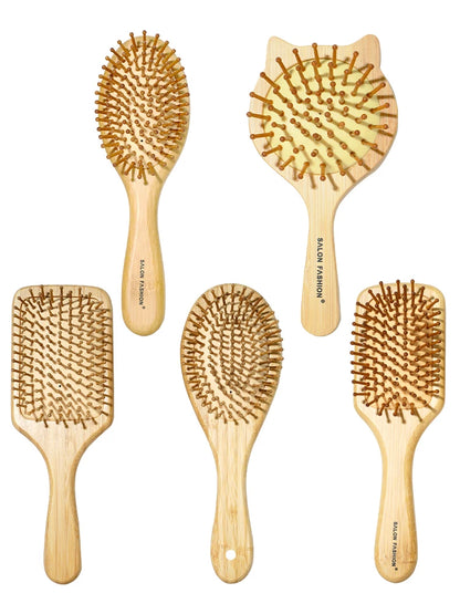 Bamboo Hair Brush - Natural Wooden Anti-Static Comb & Scalp Massager, Air Cushion Design for Detangling (Women/Men)