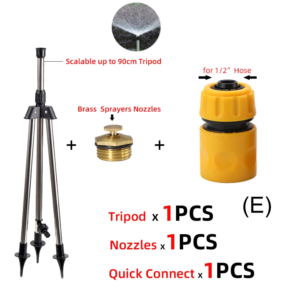 Garden Watering System Stainless Steel Tripod Impact Sprinklers Kit for Farmland Plants Flower 360 Degree Automatic Irrigation