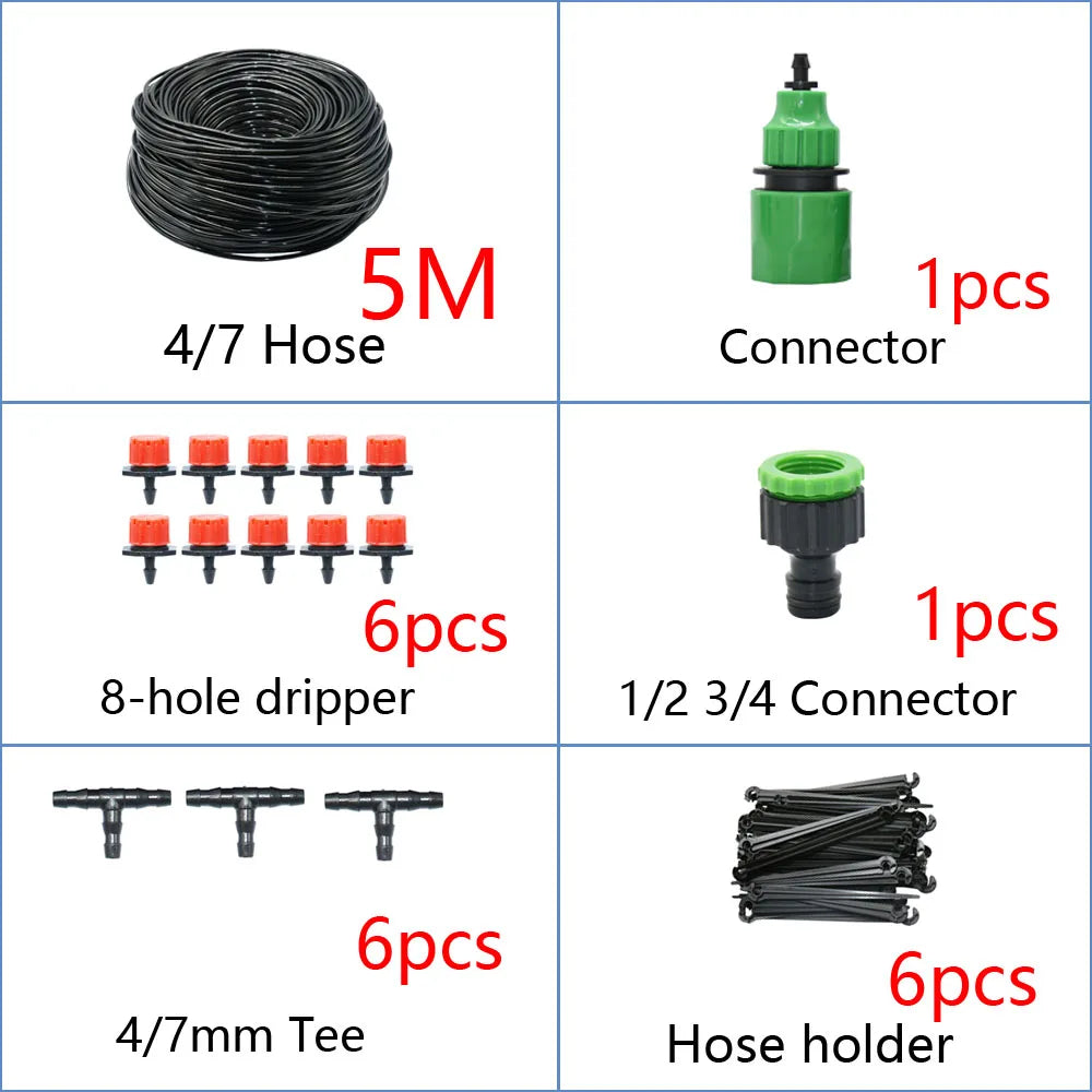 DIY Drip Irrigation System Automatic Watering Garden Hose Micro Drip Watering Kits with Adjustable Drippers Gardening Tool Kit