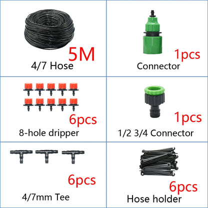 DIY Drip Irrigation System Automatic Watering Garden Hose Micro Drip Watering Kits with Adjustable Drippers Gardening Tool Kit