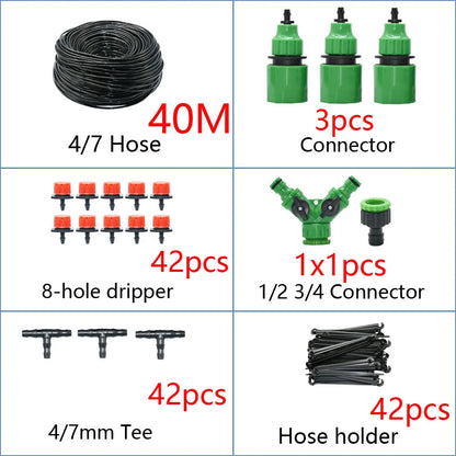 DIY Drip Irrigation System Automatic Watering Garden Hose Micro Drip Watering Kits with Adjustable Drippers Gardening Tool Kit