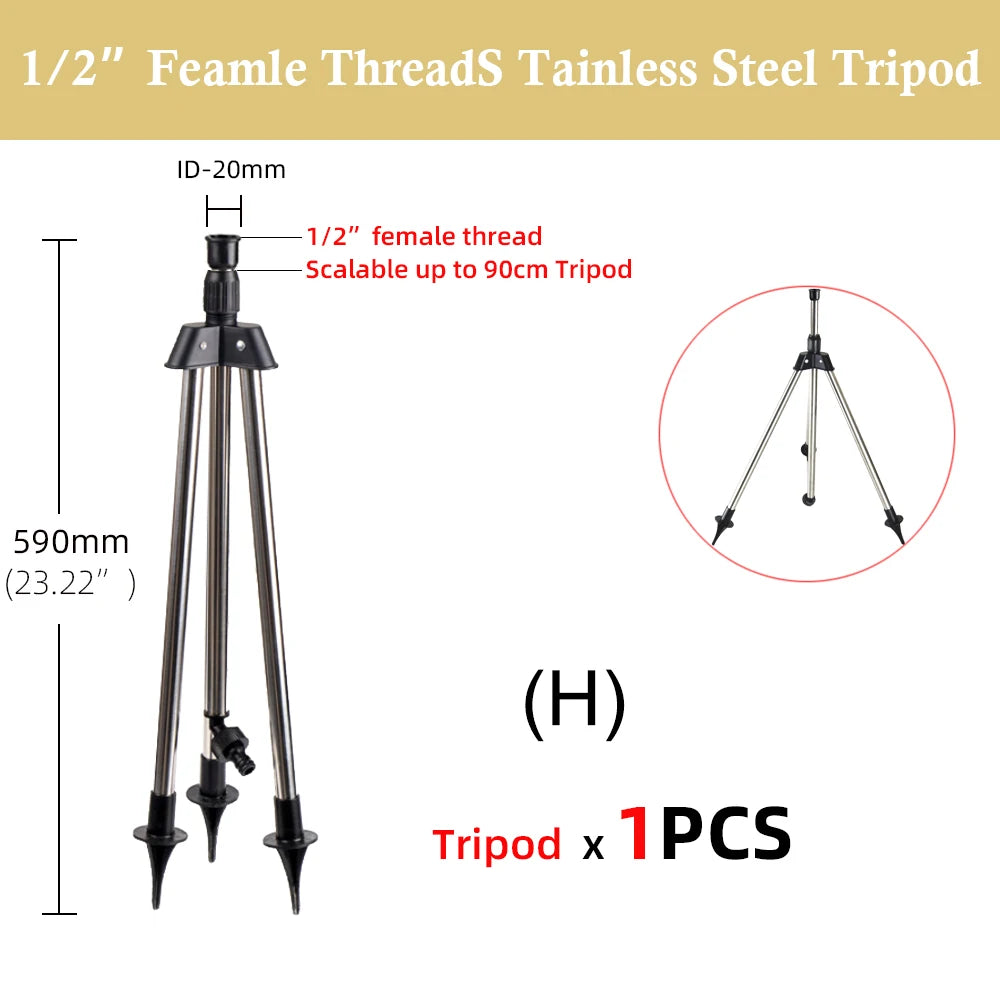 Garden Watering System Stainless Steel Tripod Impact Sprinklers Kit for Farmland Plants Flower 360 Degree Automatic Irrigation