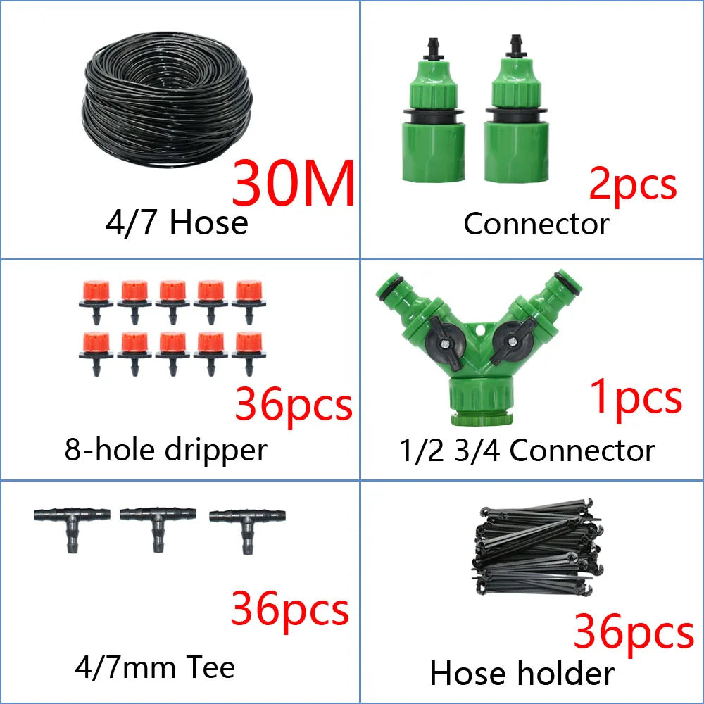 DIY Drip Irrigation System Automatic Watering Garden Hose Micro Drip Watering Kits with Adjustable Drippers Gardening Tool Kit