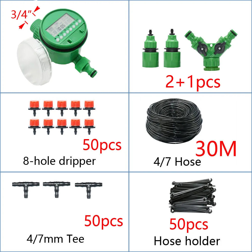 DIY Drip Irrigation System Automatic Watering Garden Hose Micro Drip Watering Kits with Adjustable Drippers Gardening Tool Kit