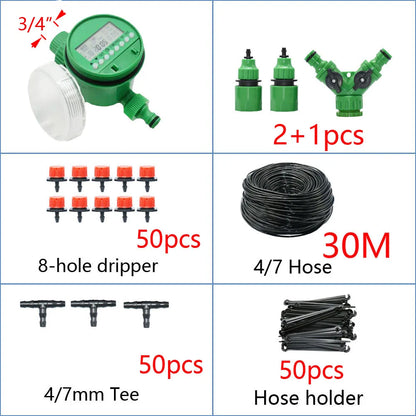 DIY Drip Irrigation System Automatic Watering Garden Hose Micro Drip Watering Kits with Adjustable Drippers Gardening Tool Kit