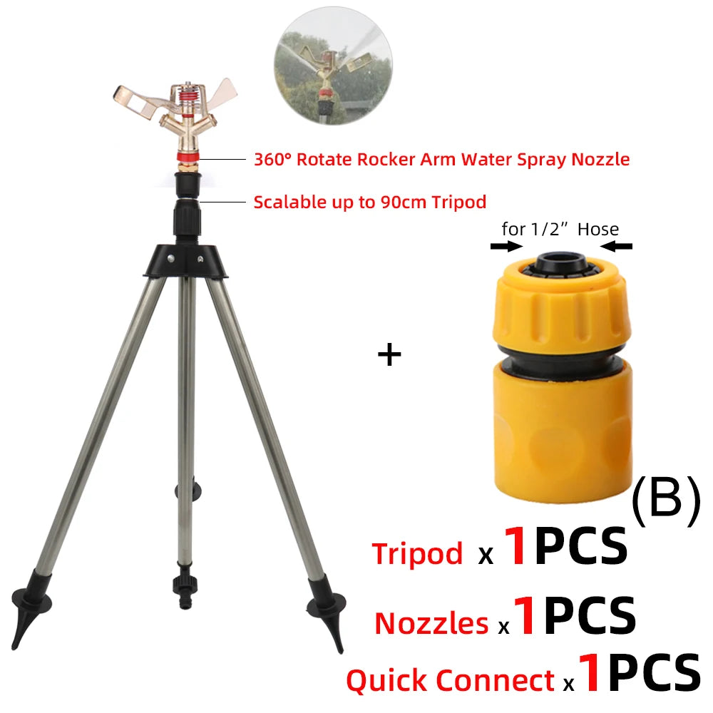 Garden Watering System Stainless Steel Tripod Impact Sprinklers Kit for Farmland Plants Flower 360 Degree Automatic Irrigation