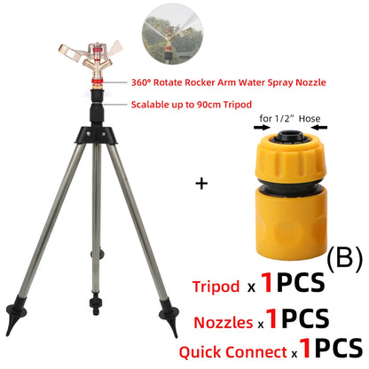 Garden Watering System Stainless Steel Tripod Impact Sprinklers Kit for Farmland Plants Flower 360 Degree Automatic Irrigation