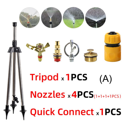 Garden Watering System Stainless Steel Tripod Impact Sprinklers Kit for Farmland Plants Flower 360 Degree Automatic Irrigation