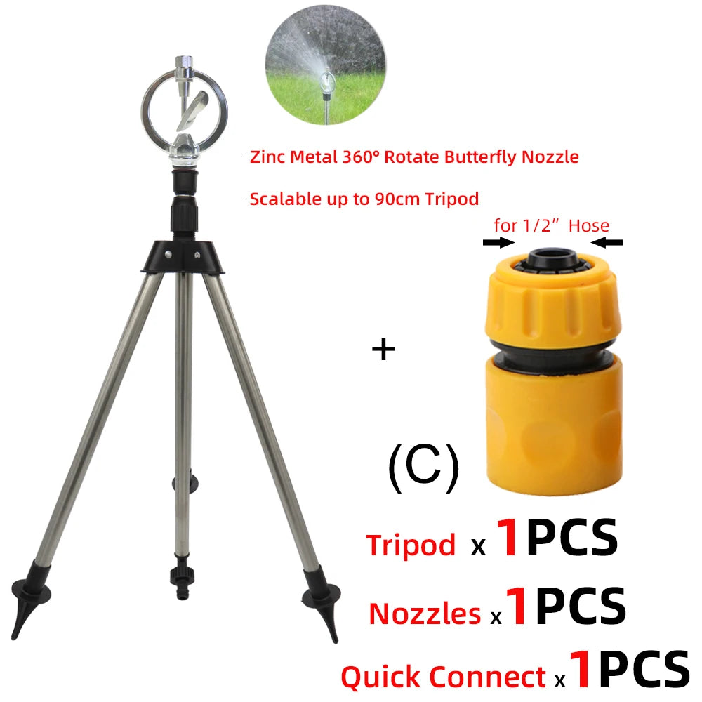 Garden Watering System Stainless Steel Tripod Impact Sprinklers Kit for Farmland Plants Flower 360 Degree Automatic Irrigation