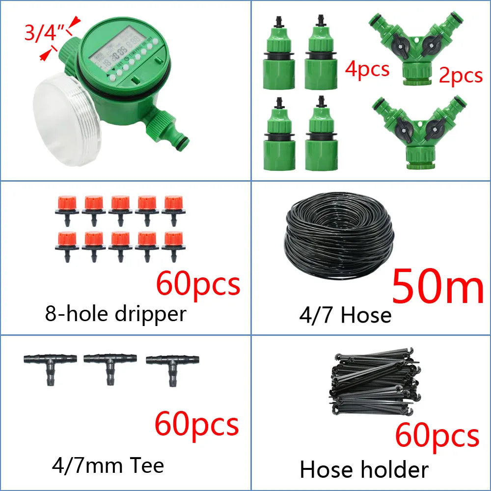 DIY Drip Irrigation System Automatic Watering Garden Hose Micro Drip Watering Kits with Adjustable Drippers Gardening Tool Kit
