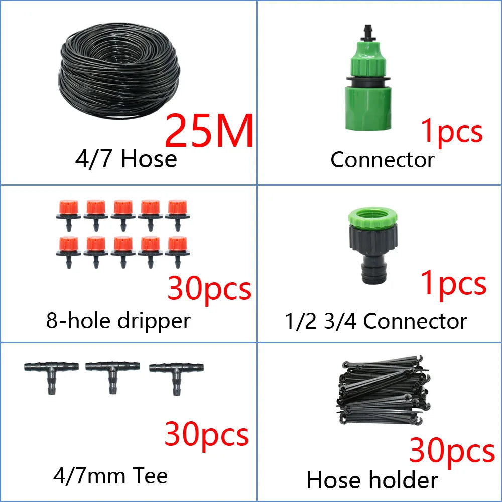 DIY Drip Irrigation System Automatic Watering Garden Hose Micro Drip Watering Kits with Adjustable Drippers Gardening Tool Kit
