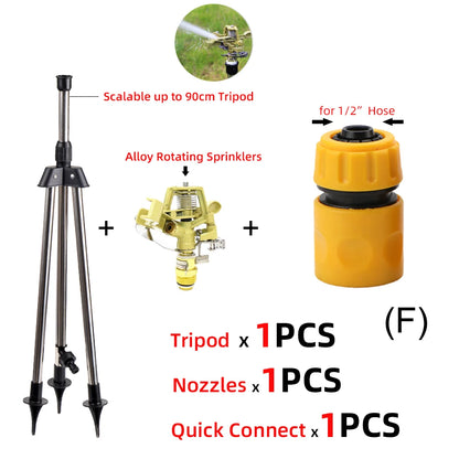 Garden Watering System Stainless Steel Tripod Impact Sprinklers Kit for Farmland Plants Flower 360 Degree Automatic Irrigation