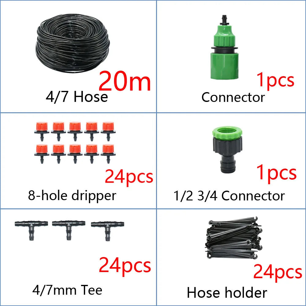DIY Drip Irrigation System Automatic Watering Garden Hose Micro Drip Watering Kits with Adjustable Drippers Gardening Tool Kit