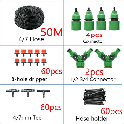 DIY Drip Irrigation System Automatic Watering Garden Hose Micro Drip Watering Kits with Adjustable Drippers Gardening Tool Kit