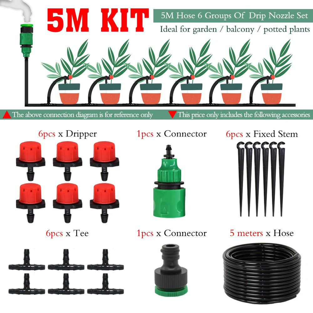 MUCIAKIE 50M-5M DIY Drip Irrigation System Automatic Watering Garden Hose Micro Drip Watering Kits with Adjustable Drippers