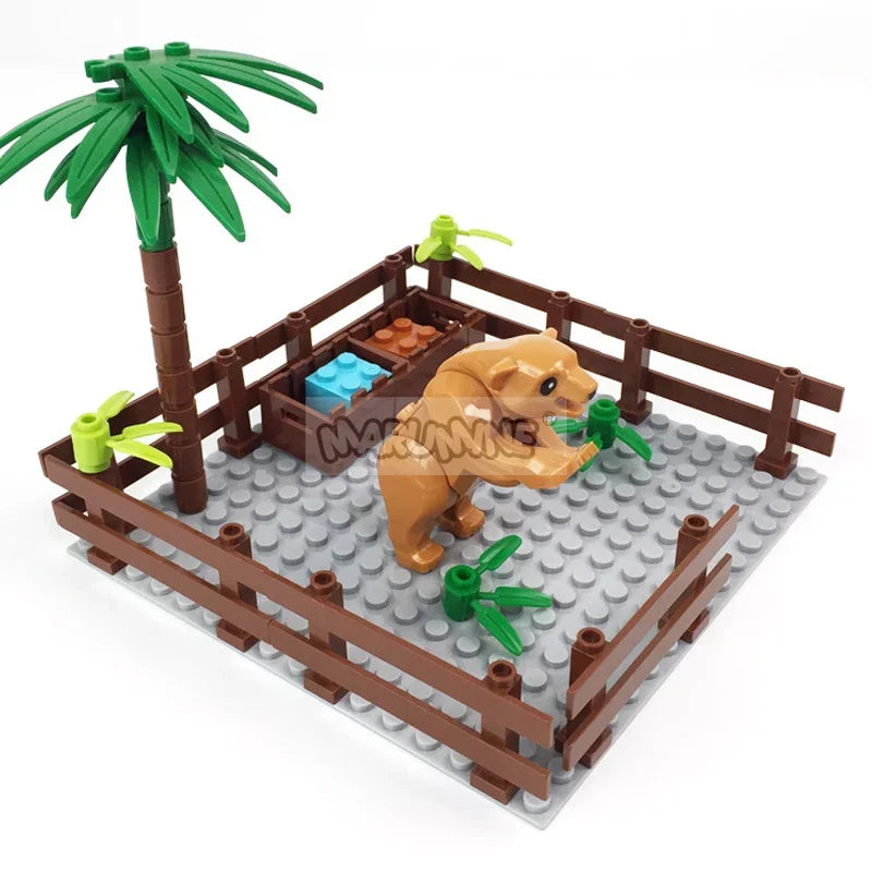 Marumine MOC Bricks Farm Animals Building Blocks Model Kit with Panda Chicken Cow Rabbit Trees Plant Construction Set Kids Toys