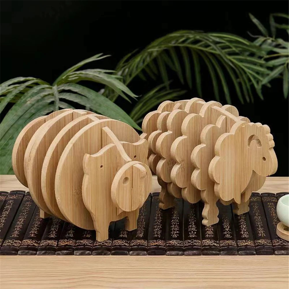 Bamboo Animal Styling Elephant Detachable Table Mat Anti-scald Heat Insulation Pad Coaster Pot Mat Kitchen Desktop Decor Gadgets