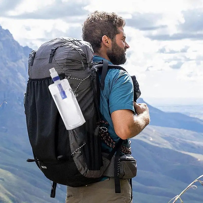 1000ml Foldable Water Bottle With Filter Water Purifier Bottle Water Bottle Filter Container Reusable Outdoor Filtered Water Bag