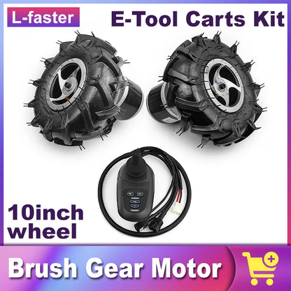 Dual Drive Motor Wheel Kit for Electric Agricultural Tool, Garden Farm, Hand Cart, L-faster, 10 Inch Tire, 24V, 500W 700W