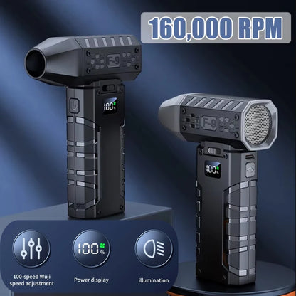 Mini Air Blower 160000 RPM Handheld Electric Turbo Jet Fan 52m/s Wind Speed Brushless Motor Violent Fan with LED Display