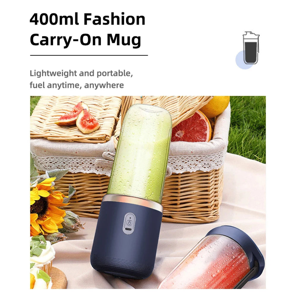 Portable Blender Smoothie Maker Mini Juice Blender Cup Rechargeable Fruit Shakes Juicer Mixer 400ml 6 Blades for Travel