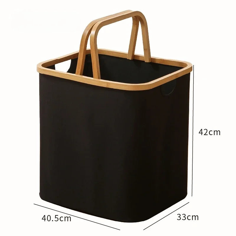 Bamboo Handle Storage Basket Large Capacity Foldable Bathroom Toy Clothing Desktop Organiser Dormitory Dirty Clothes Basket