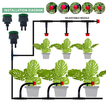 5-50M Garden Drip Irrigation Automatic Watering System Kit 1/4'' Nozzles for Bonsai Pot Plant Lawn Flower Vegetable Greenhouse