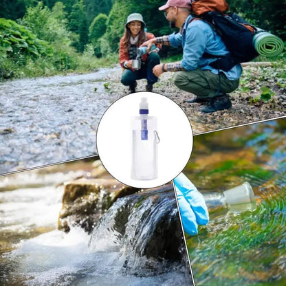 Foldable Water Bottle With Filter Water Purifier Bottle 1000ml Water Bottle Filter Container Reusable Outdoor Filtered Water Bag