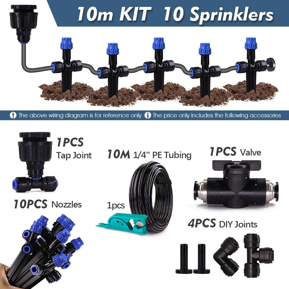 1/4" Garden Irrigation Watering Kit 8-hole Dripper with Stake Adjustable Sprinkler 6mm Quick Push Slip Lock Outdoor Drip Sprayer