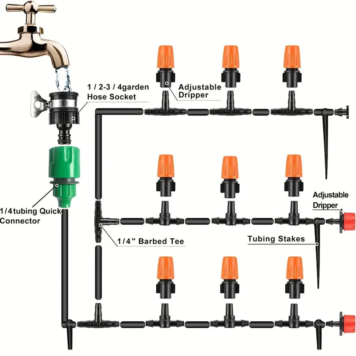 30 meter DIY Horticultural Drip Irrigation System Watering Set Automatic Flower Waterer Green Plant Adjustable Irrigation Sets