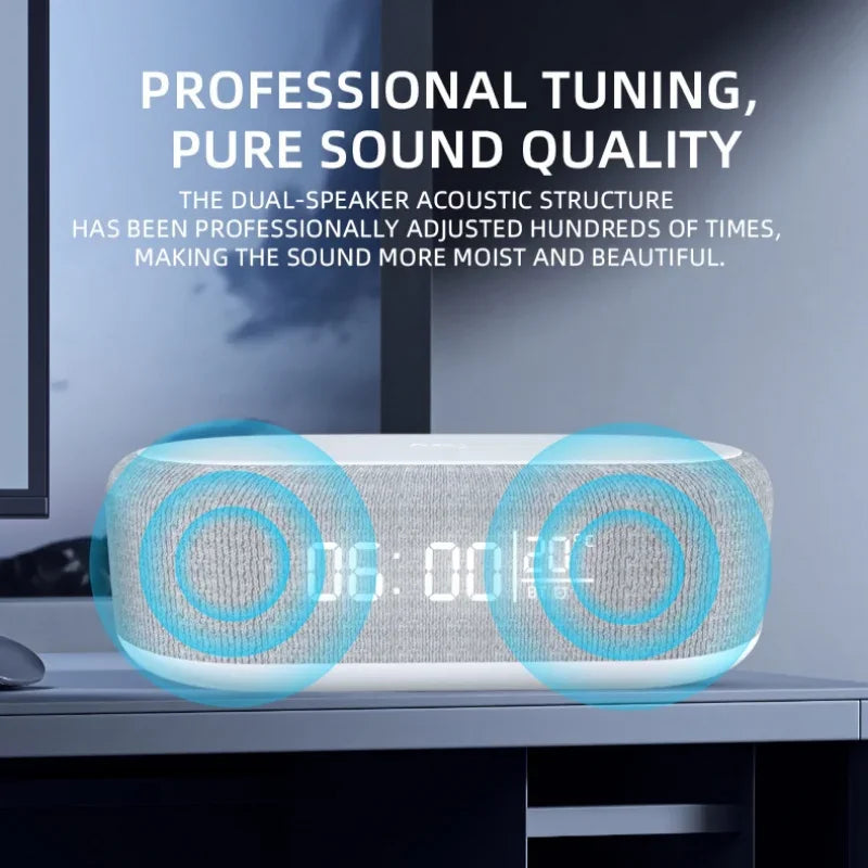 Portable MultiFunction Bluetooth Speaker Night Light Mobile Phone Qi 15W Fast Charging Station Wireless Charger With Alarm Clock