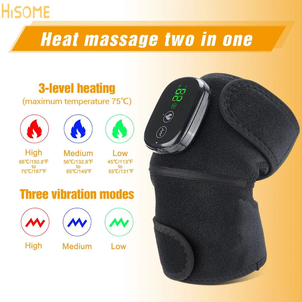 Electric Knee Massager 3-in-1 Heated Vibration 3 Gear Temperature Elbow Shoulder Protector Hot Compress Protective Belt USB Char