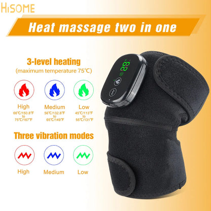 Electric Knee Massager 3-in-1 Heated Vibration 3 Gear Temperature Elbow Shoulder Protector Hot Compress Protective Belt USB Char