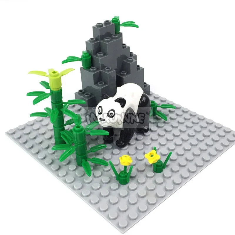 Marumine MOC Bricks Farm Animals Building Blocks Model Kit with Panda Chicken Cow Rabbit Trees Plant Construction Set Kids Toys