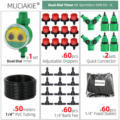 50 Meters Plant Timer Garden Watering System Irrigation 4/7mm Drip Kits Automatic Spray for Plants Adjustable Nozzles