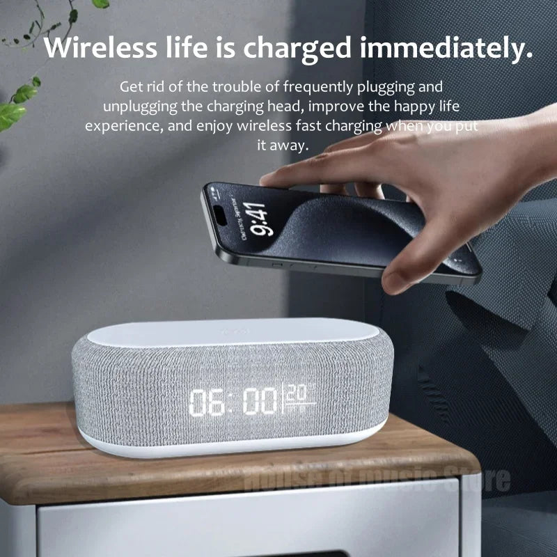Portable MultiFunction Bluetooth Speaker Night Light Mobile Phone Qi 15W Fast Charging Station Wireless Charger With Alarm Clock