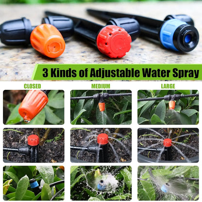 100FT/30.5M Drip Irrigation Kit Locked-Connect Automatic Micro Watering System with Tubing Hose and Misting Nozzle for Garden