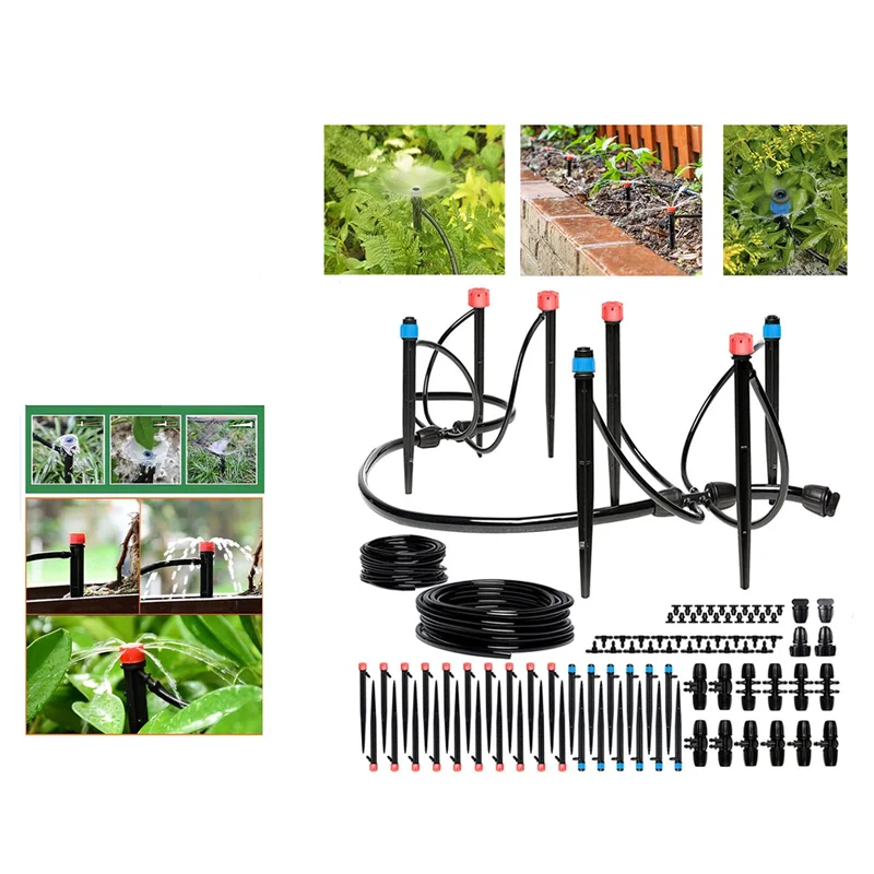 AFOURT-Drip Irrigation Kit Garden Improved Push-To-Connect Adjustable Drip Irrigation System For Raised Beds, Greenhouse