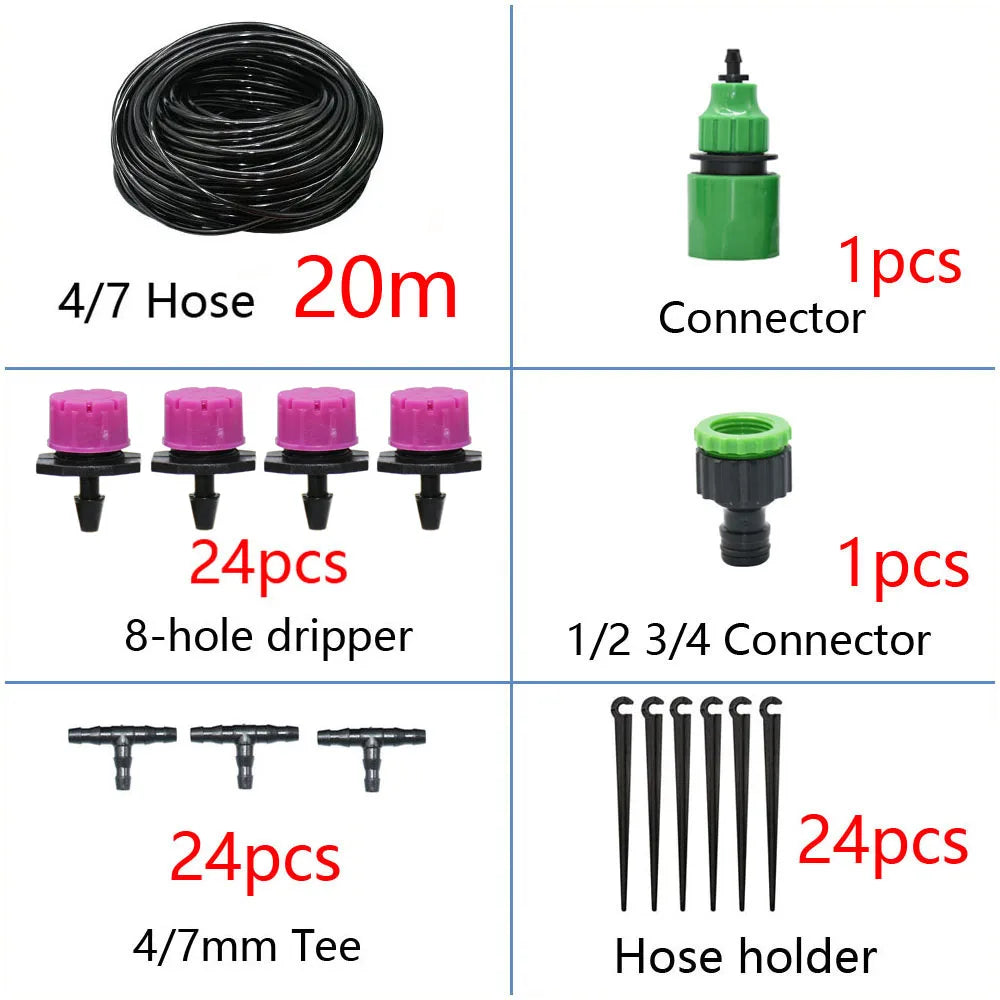 50M-5M DIY Drip Irrigation System Automatic Watering Garden Hose Micro Drip Watering Kits with Adjustable Drippers