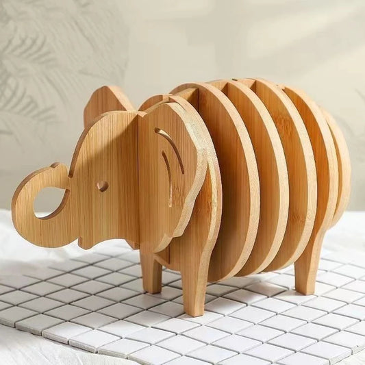 Bamboo Animal Styling Elephant Detachable Table Mat Anti-scald Heat Insulation Pad Coaster Pot Mat Kitchen Desktop Decor Gadgets