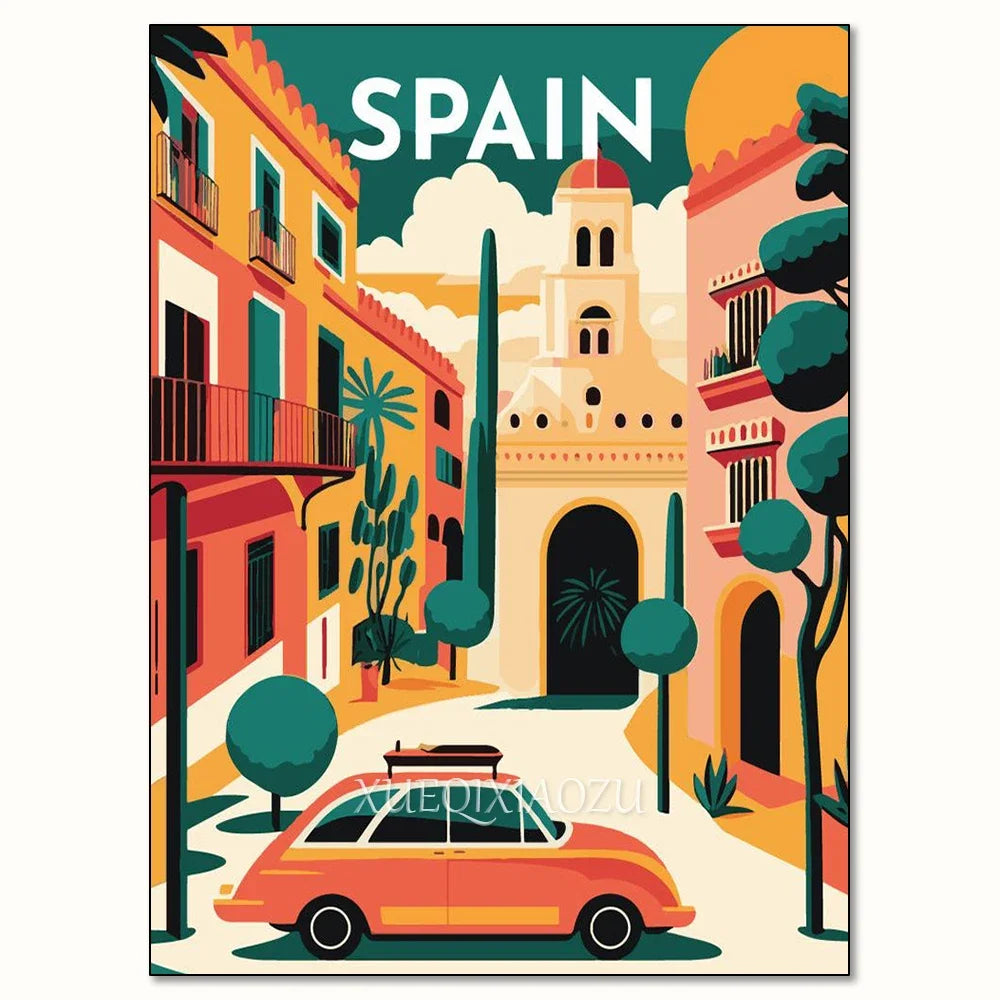 Urban Architecture Diamond Painting Kit Morocco Spain Street View DIY Full Round Mosaic Embroidery Home Decoration for Beginners